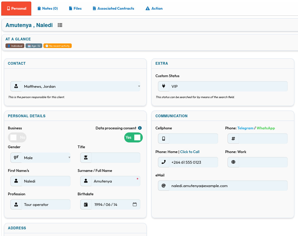 Insurance Buffalo client details screen